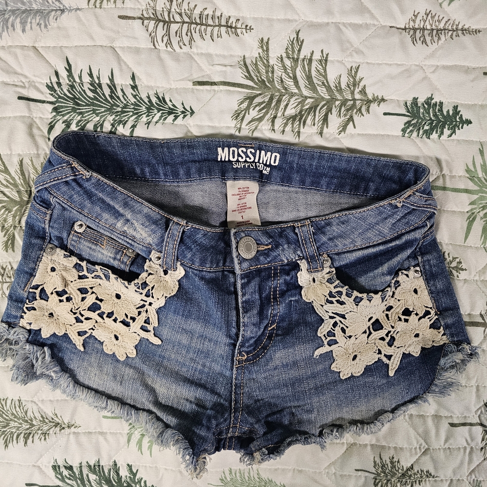 Mossimo Supply Co. Blue Jean Shorts with Tan Lace